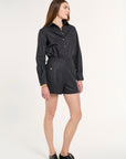 Archer Shorts in Charcoal Chalk Stripe, front view | Eleanor Leftwich