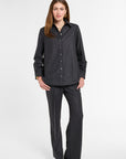Eleanor Shirt in Charcoal Chalk Stripe, front view | Eleanor Leftwich