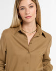 Eleanor Shirt in Cognac Virgin Wool, close-up detail | Eleanor Leftwich