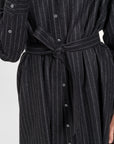 Eleanor Shirt Dress in Charcoal Chalk Stripe, close-up detail | Eleanor Leftwich