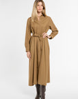 Eleanor Shirt Dress in Cognac Virgin Wool, front view | Eleanor Leftwich
