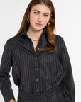 Ellis Pants in Charcoal Chalk Stripe, close-up detail | Eleanor Leftwich