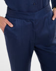 Ellis Pants in Navy Cashmere Silk, close-up detail | Eleanor Leftwich