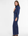 Ellis Pants in Navy Cashmere Silk, side view | Eleanor Leftwich