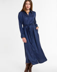 Jackie Shirt Dress in Navy Cashmere Silk, front view | Eleanor Leftwich