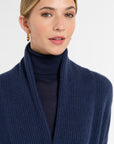 Baby Cashmere Long Cardigan in Navy, close-up detail | Eleanor Leftwich