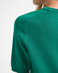 Close up of green cotton material on a white backdrop