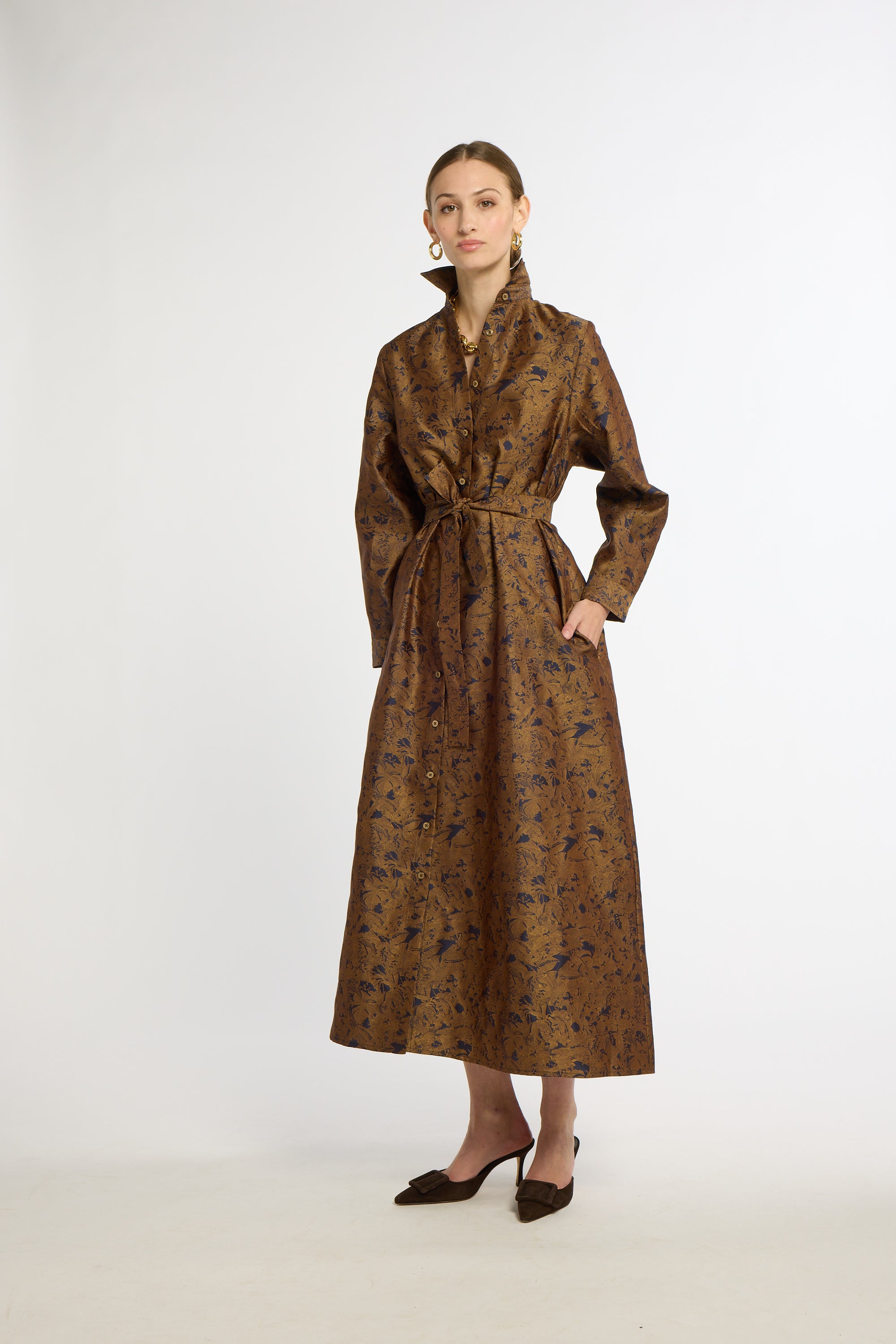 Limited Edition Eleanor Shirt Dress Navy & Copper Floral