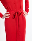 Red dress with a belt on a white background