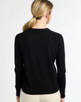 Person wearing a black sweater on a white background