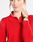 Person wearing a red sweater with a white background