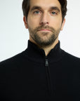 Men’s Baby Cashmere Quarter-Zip in Black, close-up detail