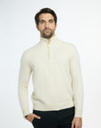 Men’s Baby Cashmere Quarter-Zip in Cream, front view