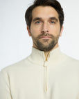 Men’s Baby Cashmere Quarter-Zip in Cream, close-up detail