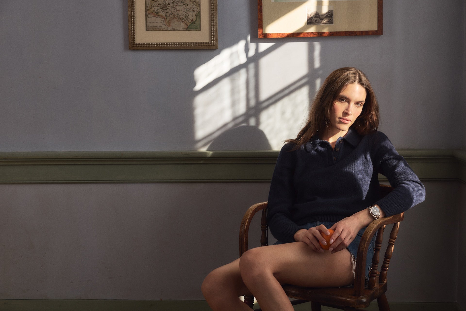 Model in Navy Cashmere Polo