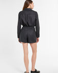 Archer Shorts in Charcoal Chalk Stripe, back view | Eleanor Leftwich