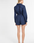 Archer Shorts in Midnight Chalk Stripe, back view | Eleanor Leftwich