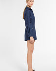 Archer Shorts in Midnight Chalk Stripe, side view | Eleanor Leftwich