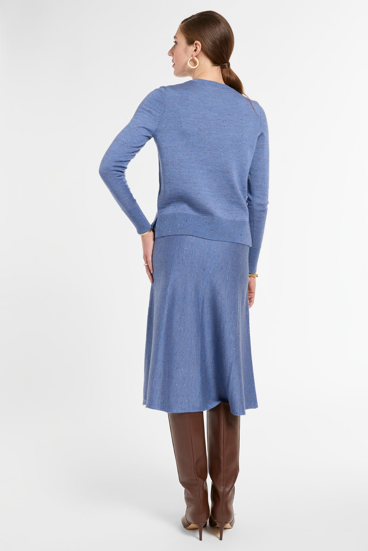 Crewneck with Slit in Delft Multi, back view | Eleanor Leftwich