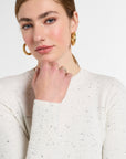 Crewneck with Slit in Domino Multi, close-up detail | Eleanor Leftwich