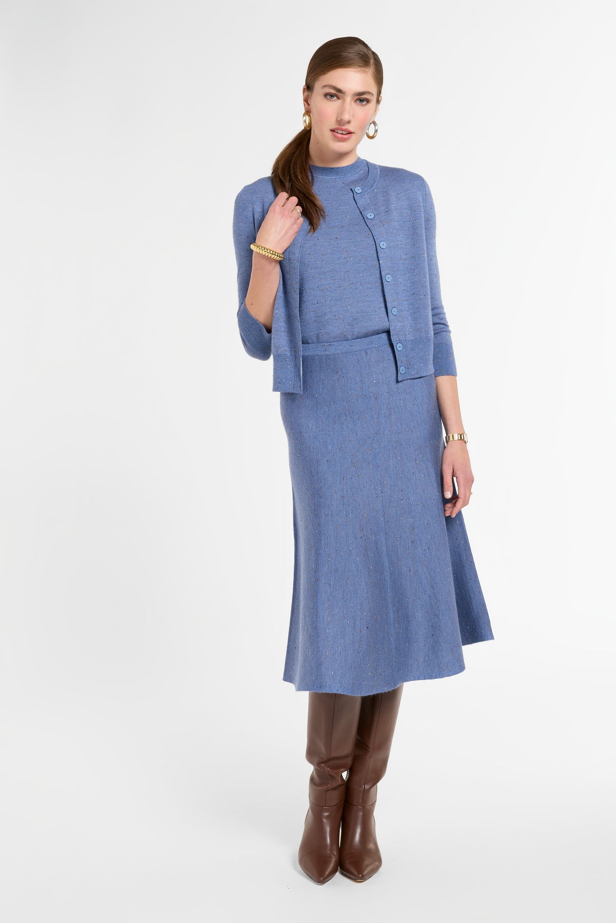 Cropped Cardigan in Delft Multi, front view | Eleanor Leftwich