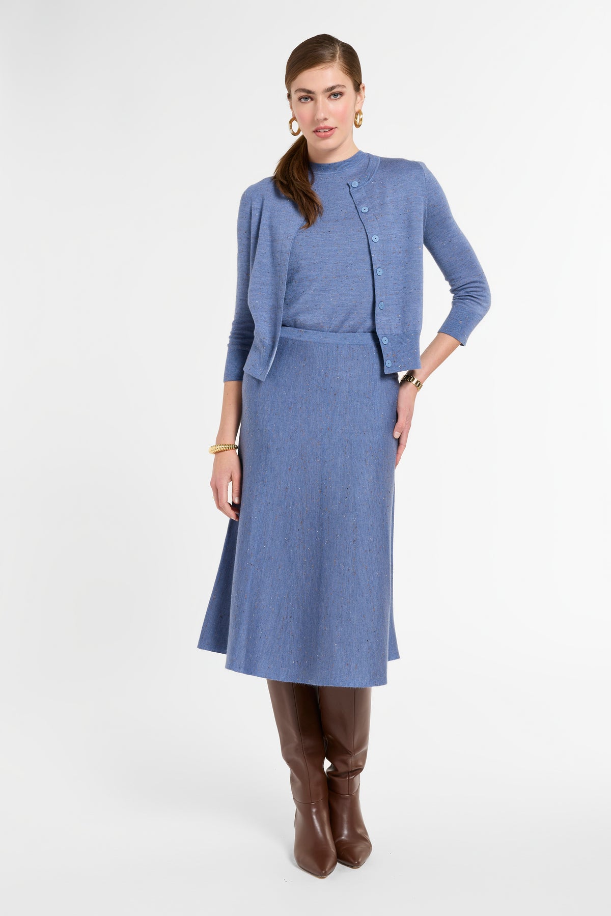 Cropped Cardigan in Delft Multi, front view | Eleanor Leftwich