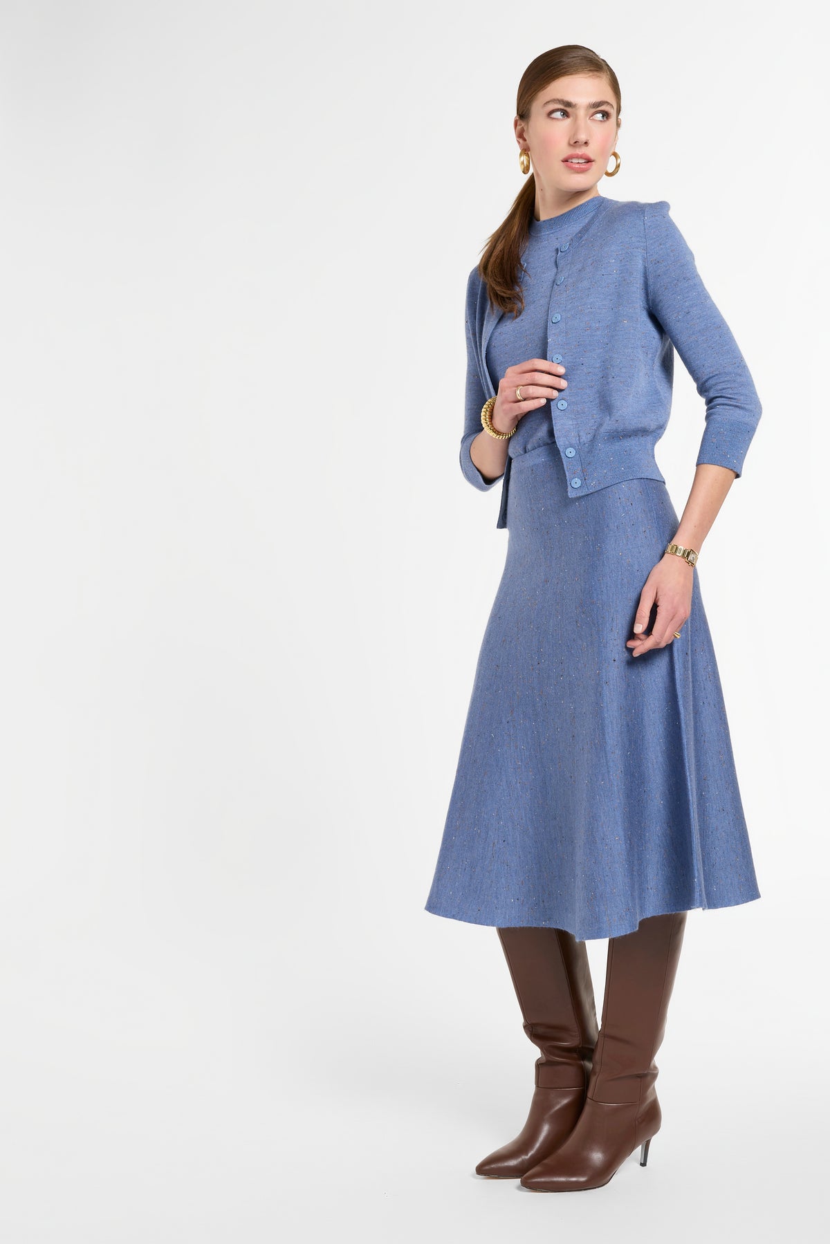 Cropped Cardigan in Delft Multi, side view | Eleanor Leftwich