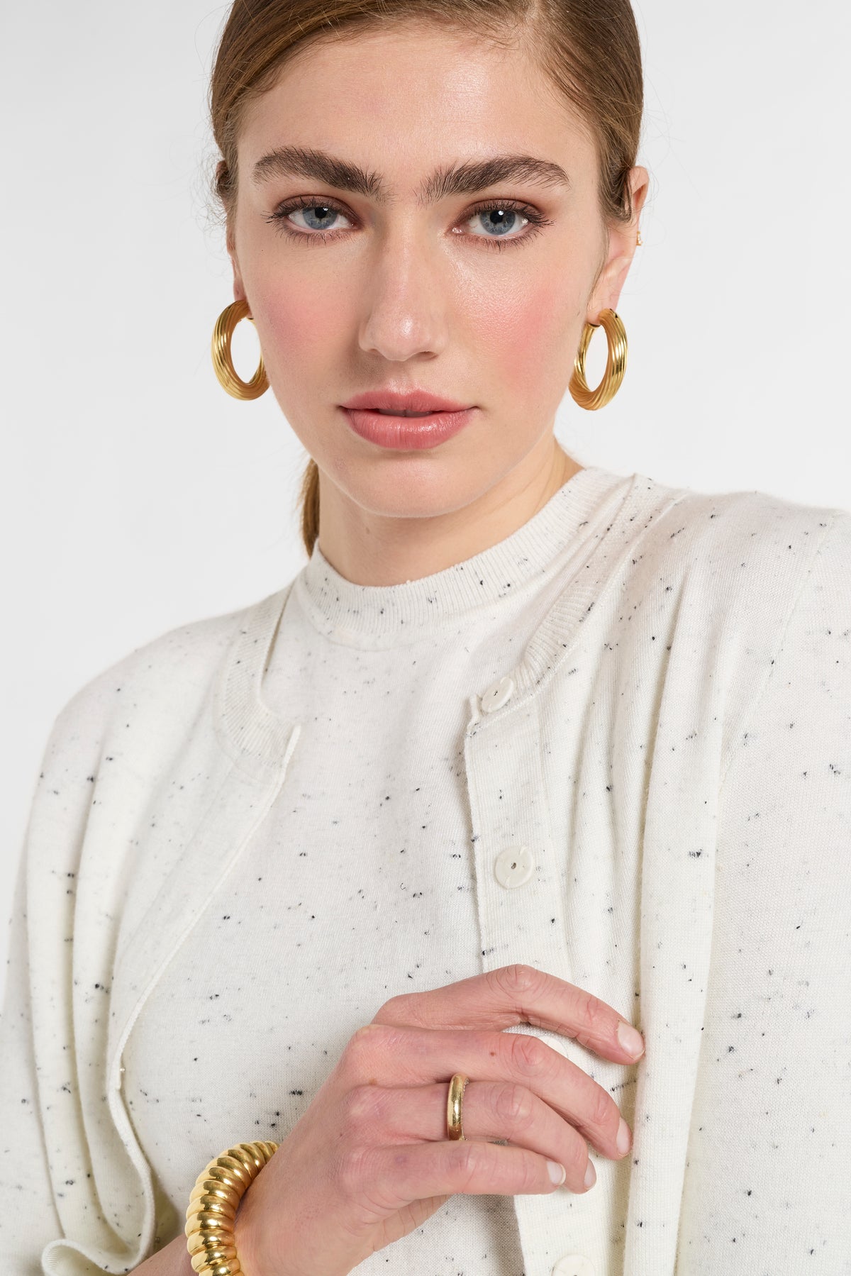 Cropped Cardigan in Domino Multi, close-up detail | Eleanor Leftwich