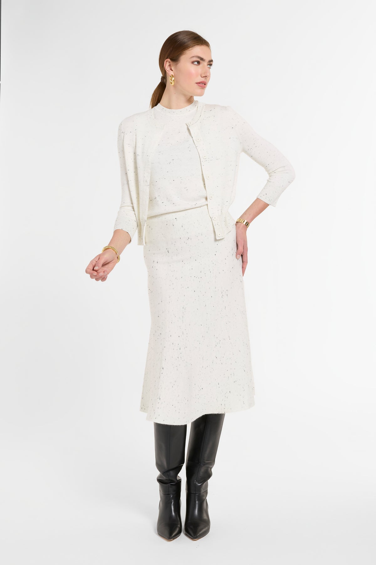 Cropped Cardigan in Domino Multi, front view | Eleanor Leftwich