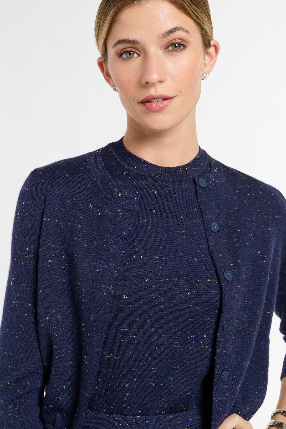 Cropped Cardigan in Midnight Multi, close-up detail | Eleanor Leftwich