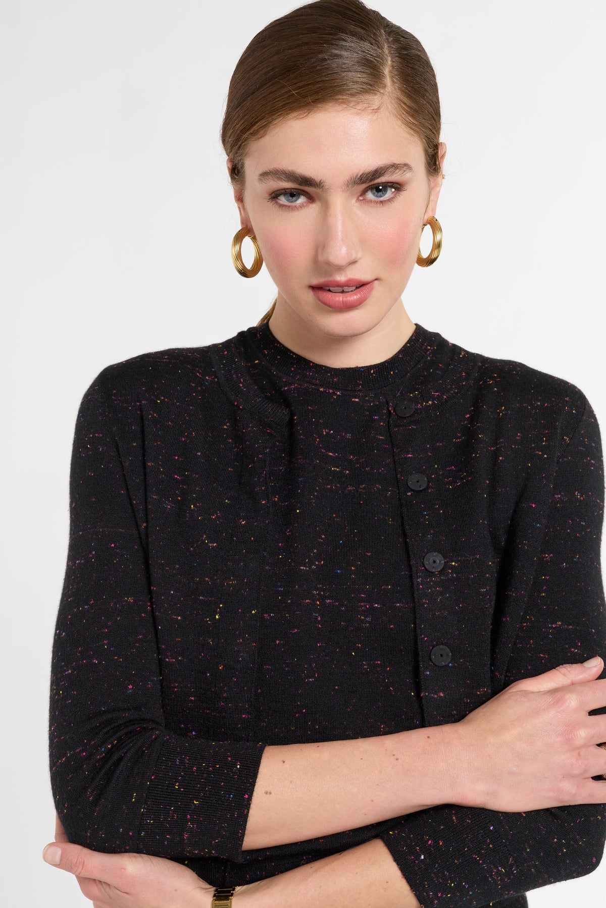 Cropped Cardigan in Onyx Multi, close-up detail | Eleanor Leftwich