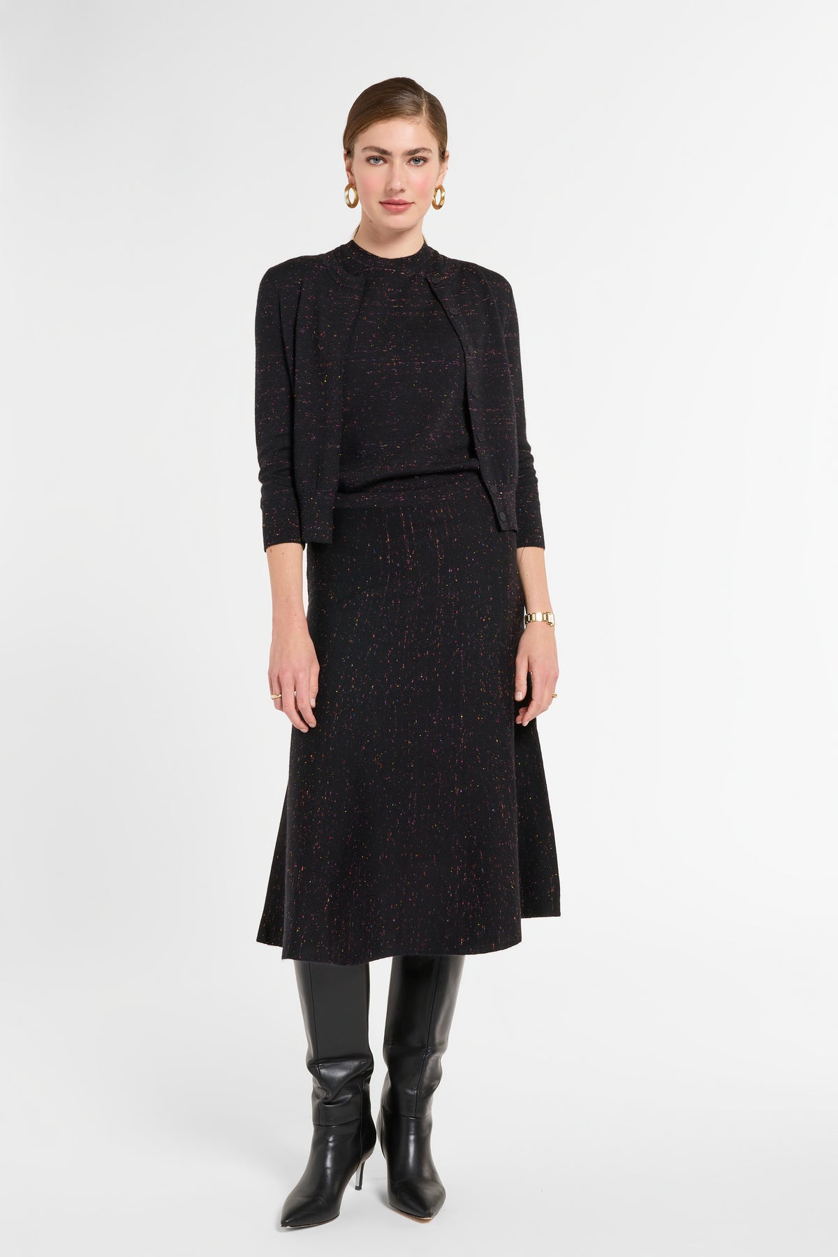 Cropped Cardigan in Onyx Multi, front view | Eleanor Leftwich