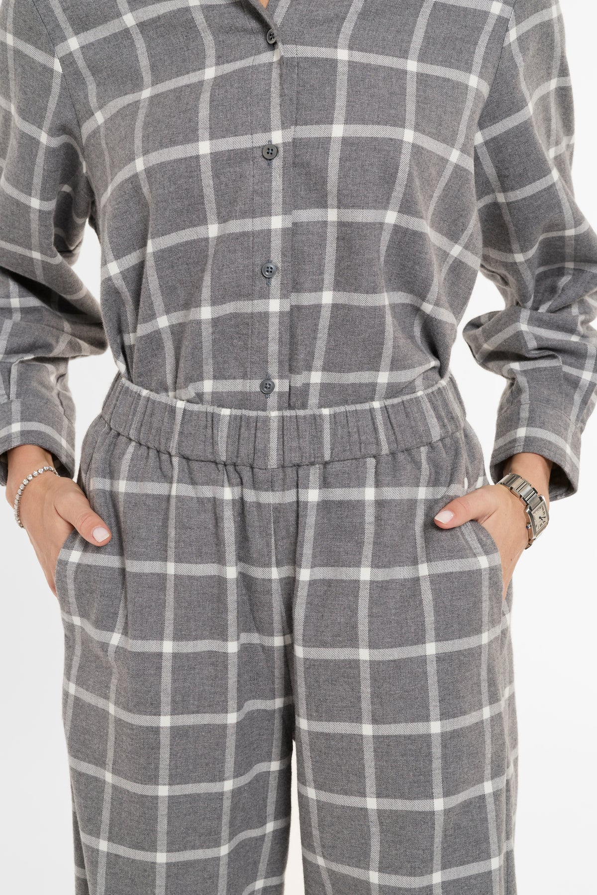 Diane Pants in Grey Flannel, close-up detail | Eleanor Leftwich