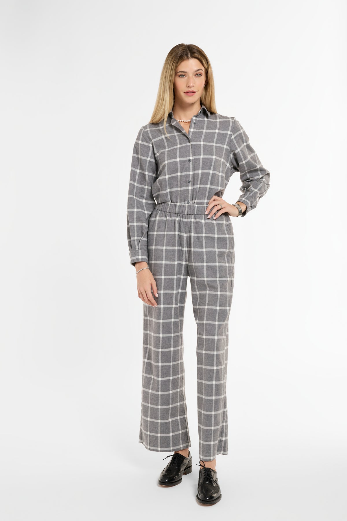 Diane Pants in Grey Flannel, front view | Eleanor Leftwich