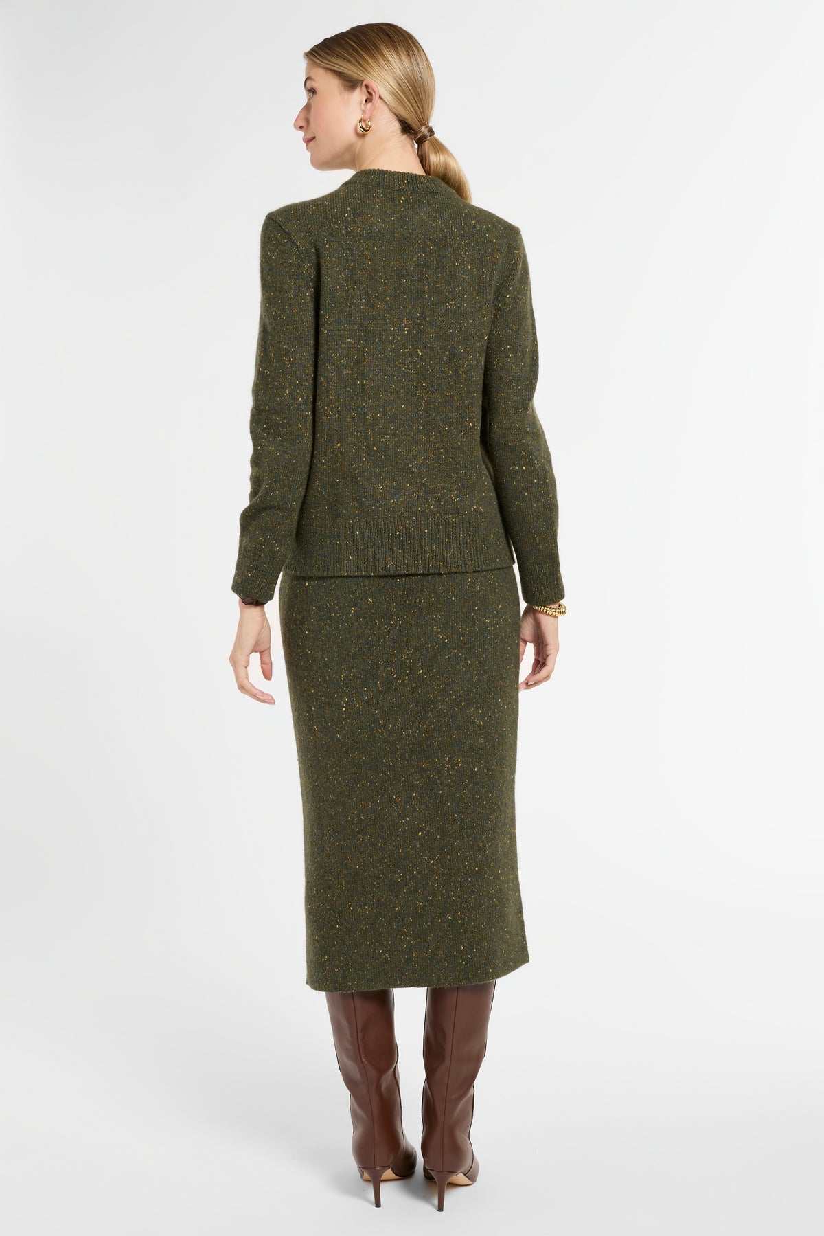 Donegal Button Crewneck in Moss Garden, back view | Eleanor Leftwich