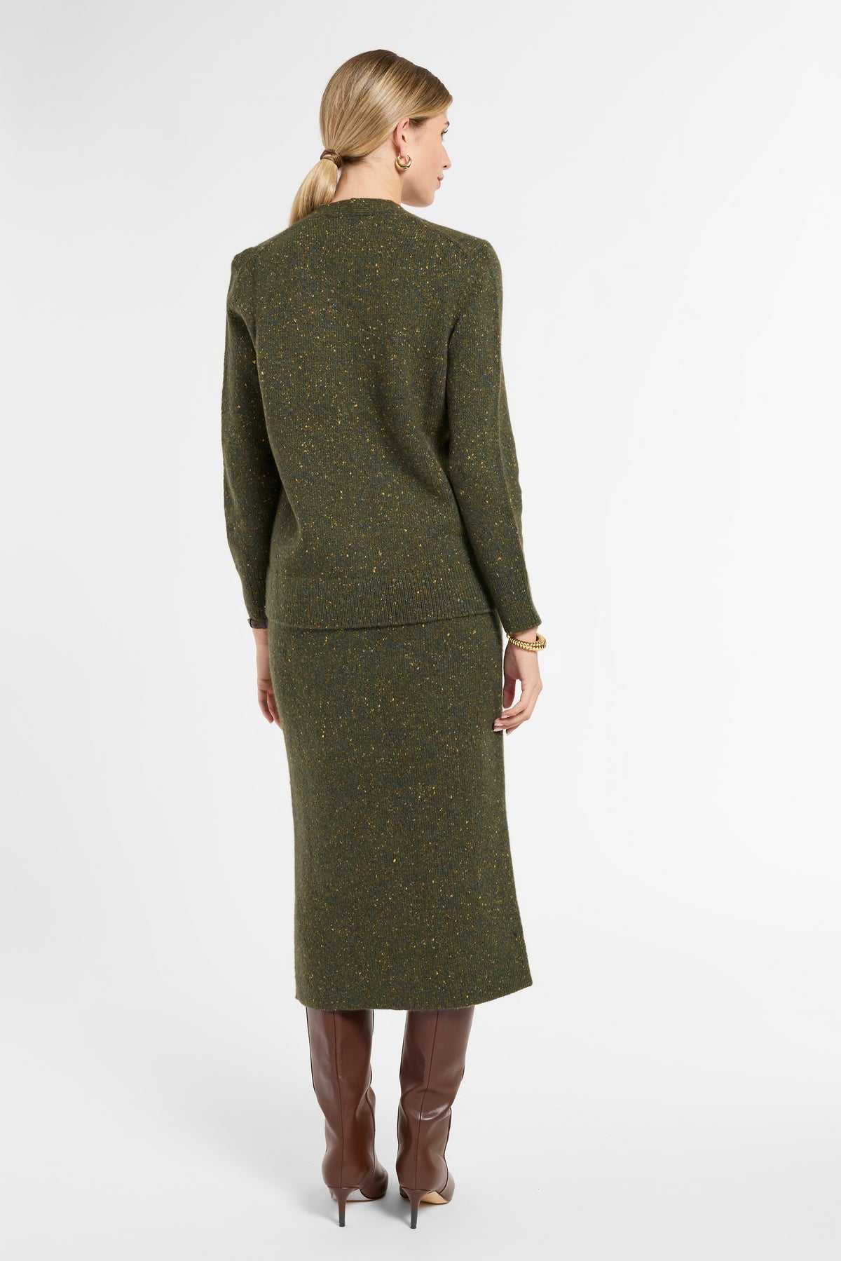 Donegal Cardigan in Moss Garden, back view | Eleanor Leftwich