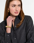Eleanor Shirt in Charcoal Chalk Stripe, close-up detail | Eleanor Leftwich