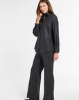 Eleanor Shirt in Charcoal Chalk Stripe, side view | Eleanor Leftwich