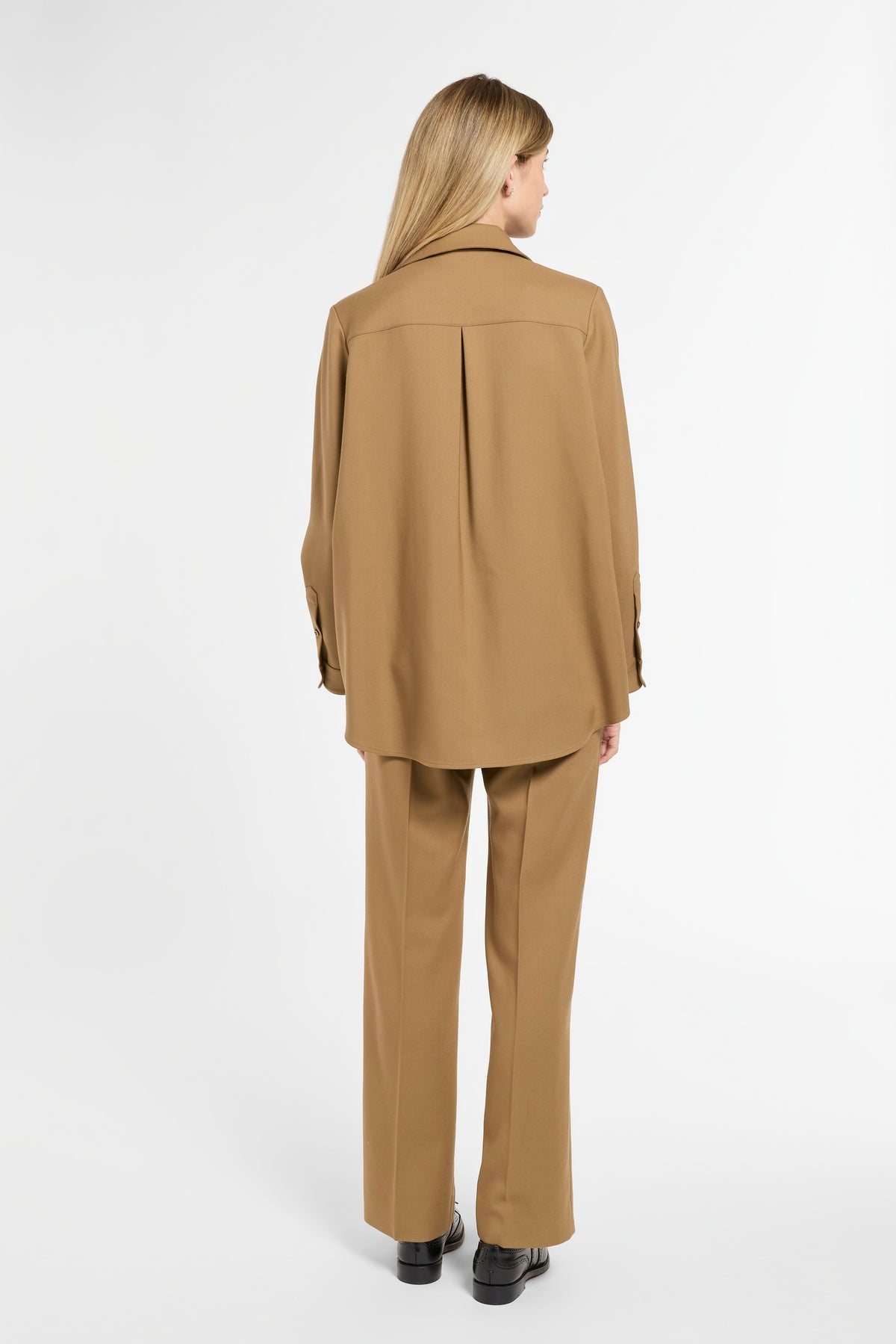 Eleanor Shirt in Cognac Virgin Wool, back view | Eleanor Leftwich