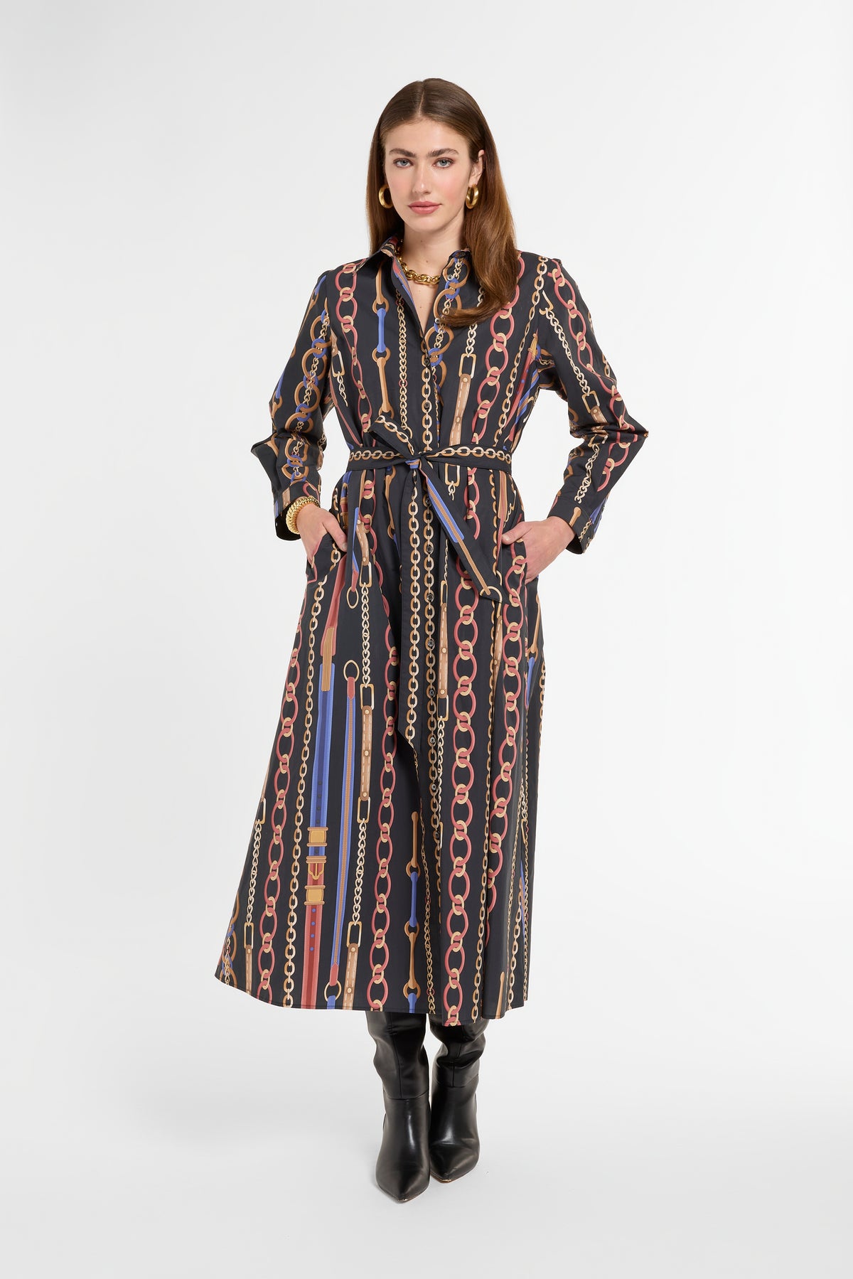 Eleanor Shirt Dress in Chain Print, front view | Eleanor Leftwich