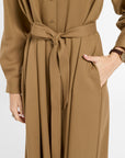 Eleanor Shirt Dress in Cognac Virgin Wool, close-up detail | Eleanor Leftwich