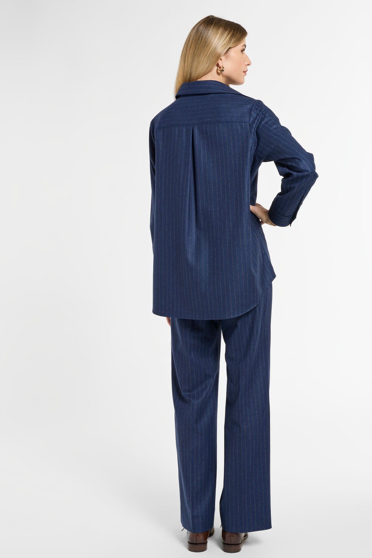 Eleanor Shirt in Midnight Chalk Stripe, back view | Eleanor Leftwich