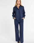 Eleanor Shirt in Midnight Chalk Stripe, front view | Eleanor Leftwich