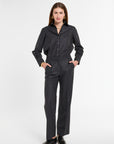 Ellis Pants in Charcoal Chalk Stripe, front view | Eleanor Leftwich
