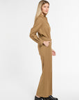 Ellis Pants in Cognac Virgin Wool, side view | Eleanor Leftwich