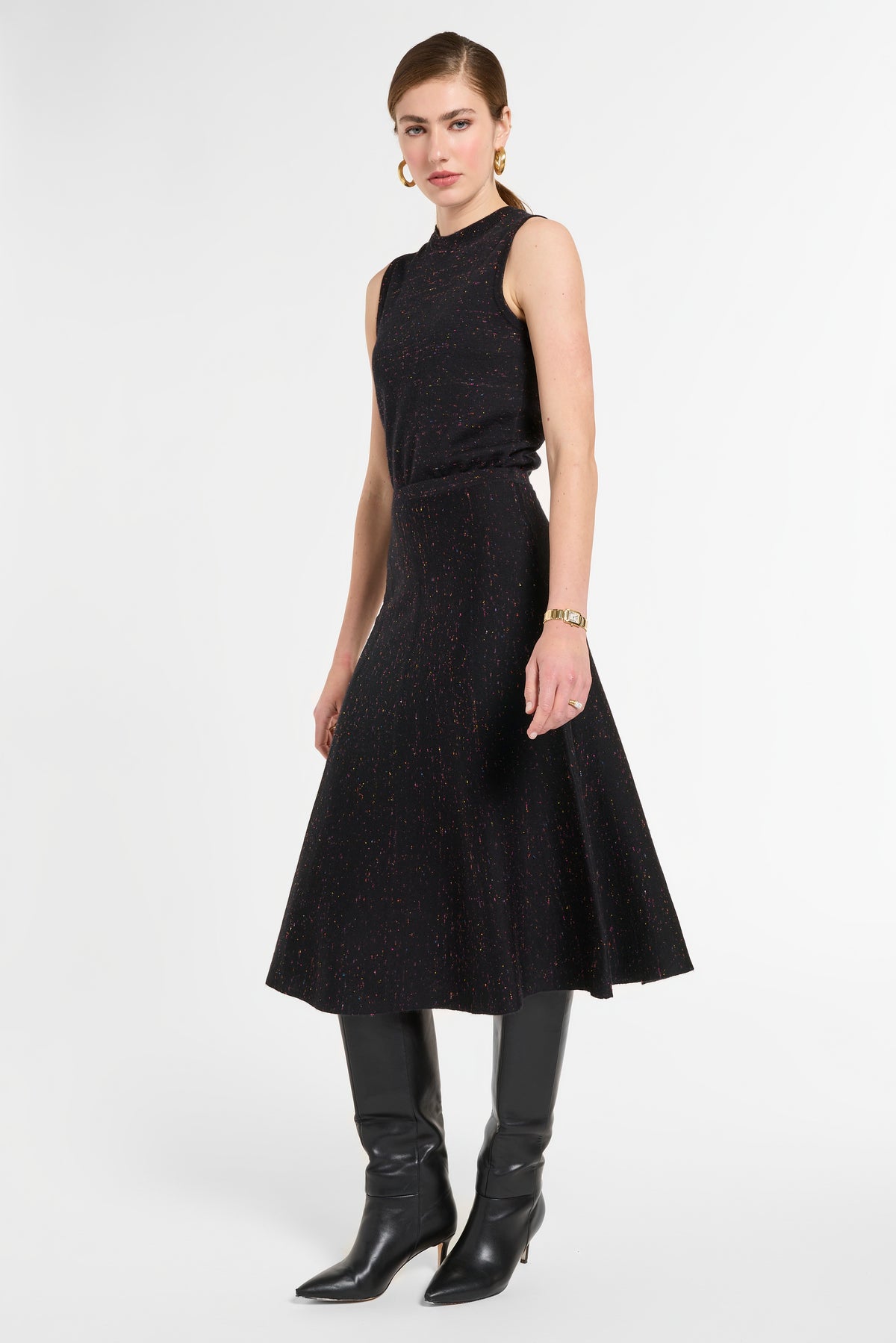 Flared Skirt in Onyx Multi, front view | Eleanor Leftwich