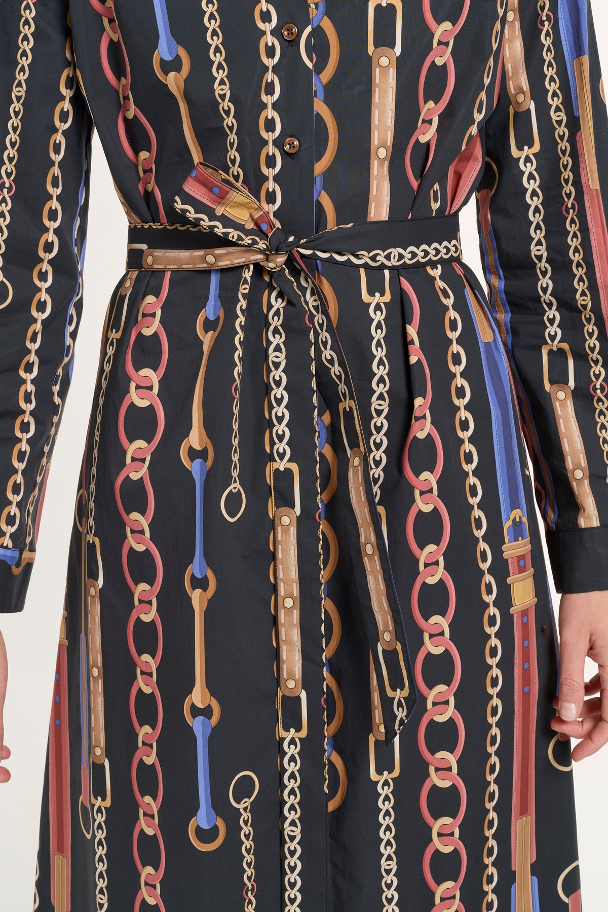 Jackie Shirt Dress in Chain Print, close-up detail | Eleanor Leftwich