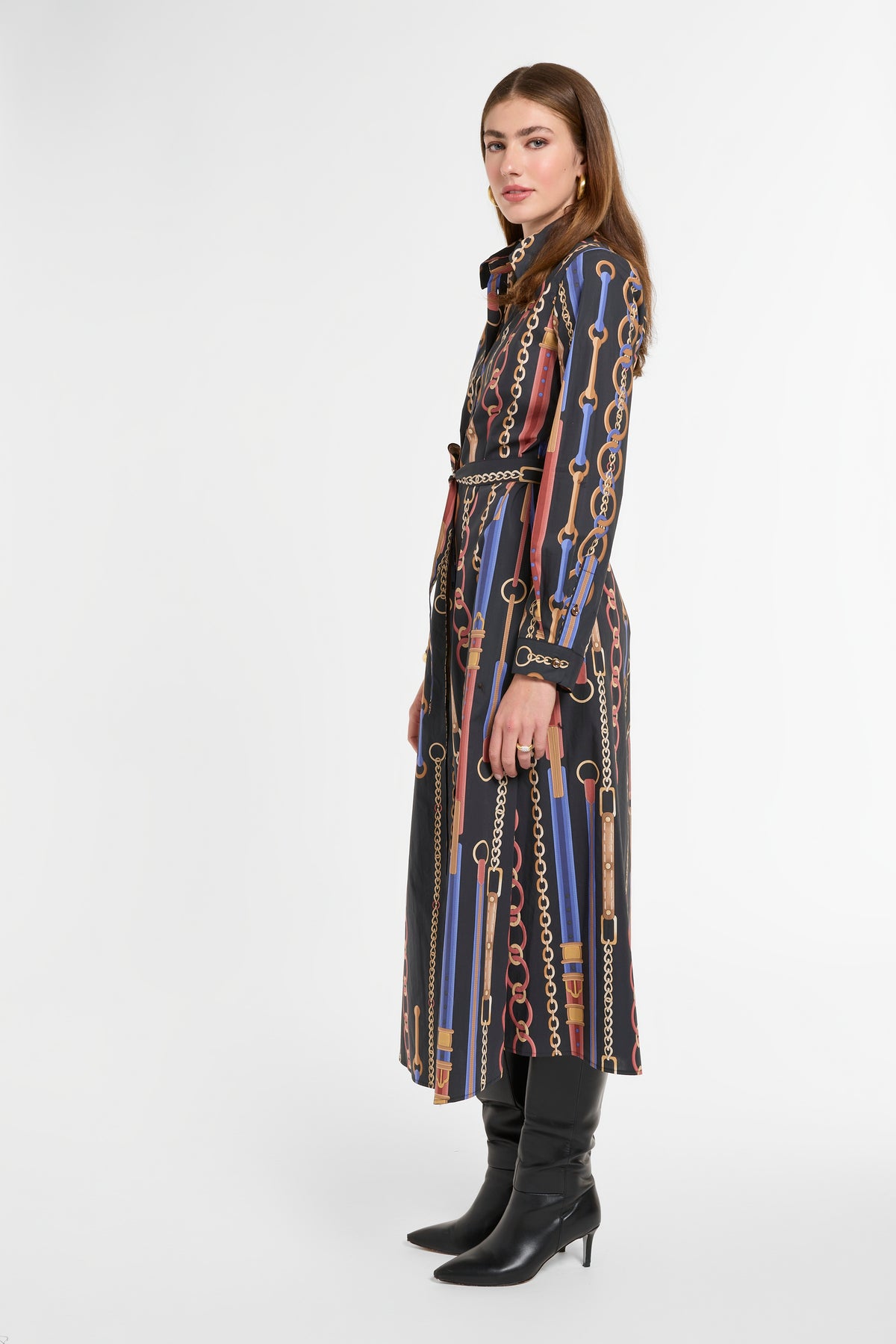 Jackie Shirt Dress in Chain Print, side view | Eleanor Leftwich