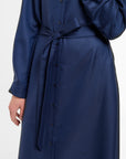 Jackie Shirt Dress in Navy Cashmere Silk, close-up detail | Eleanor Leftwich