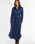 Jackie Shirt Dress in Navy Cashmere Silk, front view | Eleanor Leftwich